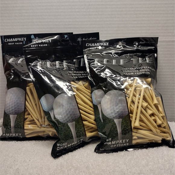 CHAMPKEY Premium Bamboo Golf Tees 3 Packs of 120 =360  (3-1/4"). Biodegradable. - Picture 1 of 6